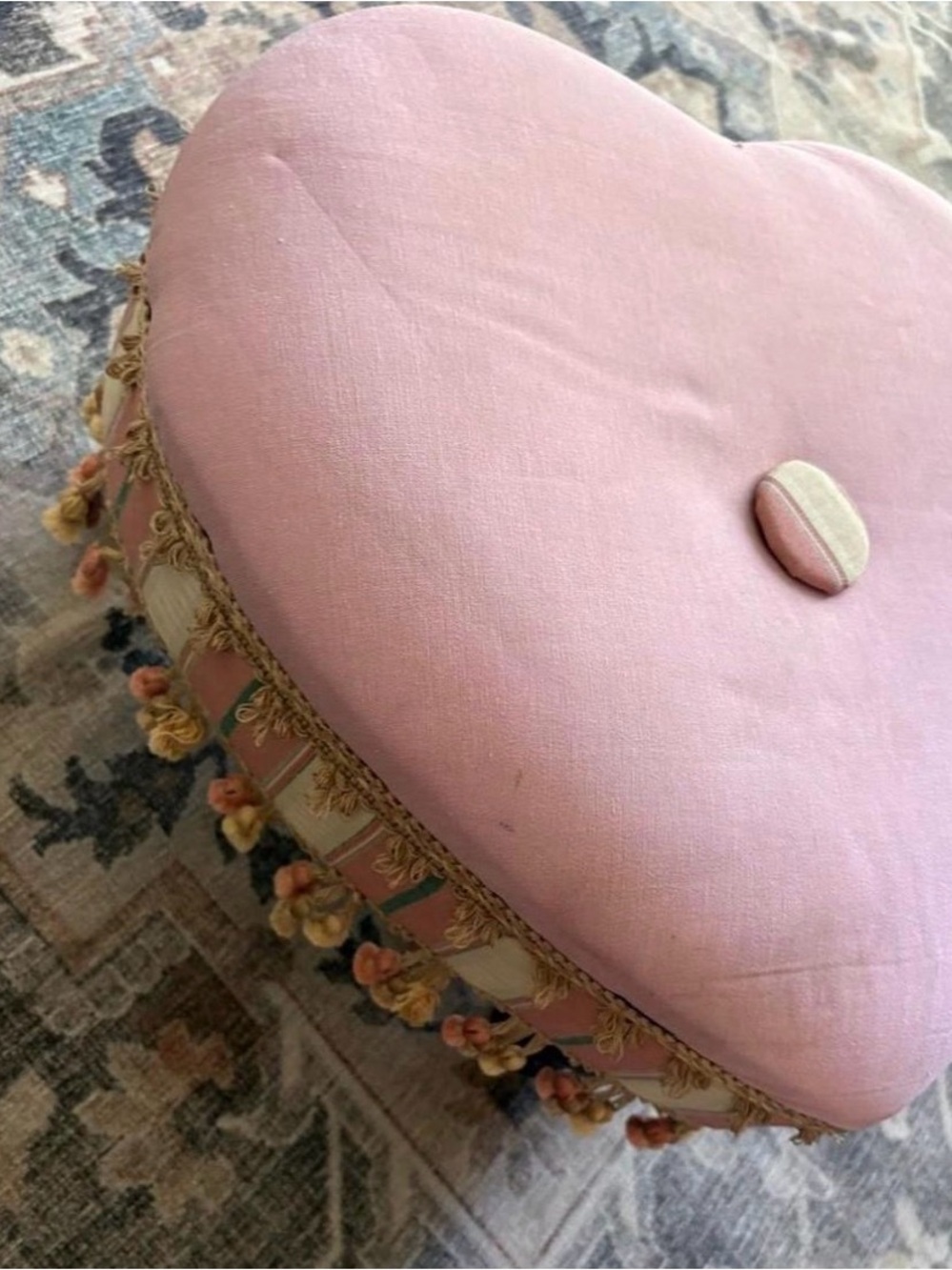 Vintage Pink Heart Footstool Ottoman